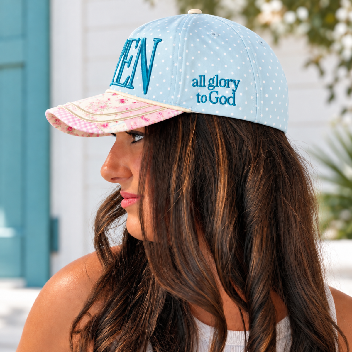 AMEN Blue Polka Dot Embroidered Trucker Hat - SV Boutique & Co.