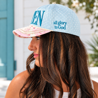 AMEN Blue Polka Dot Embroidered Trucker Hat - SV Boutique & Co.