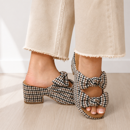Corky's Black Tan Houndstooth Put A Bow On It Chunky Sandals - SV Boutique & Co.
