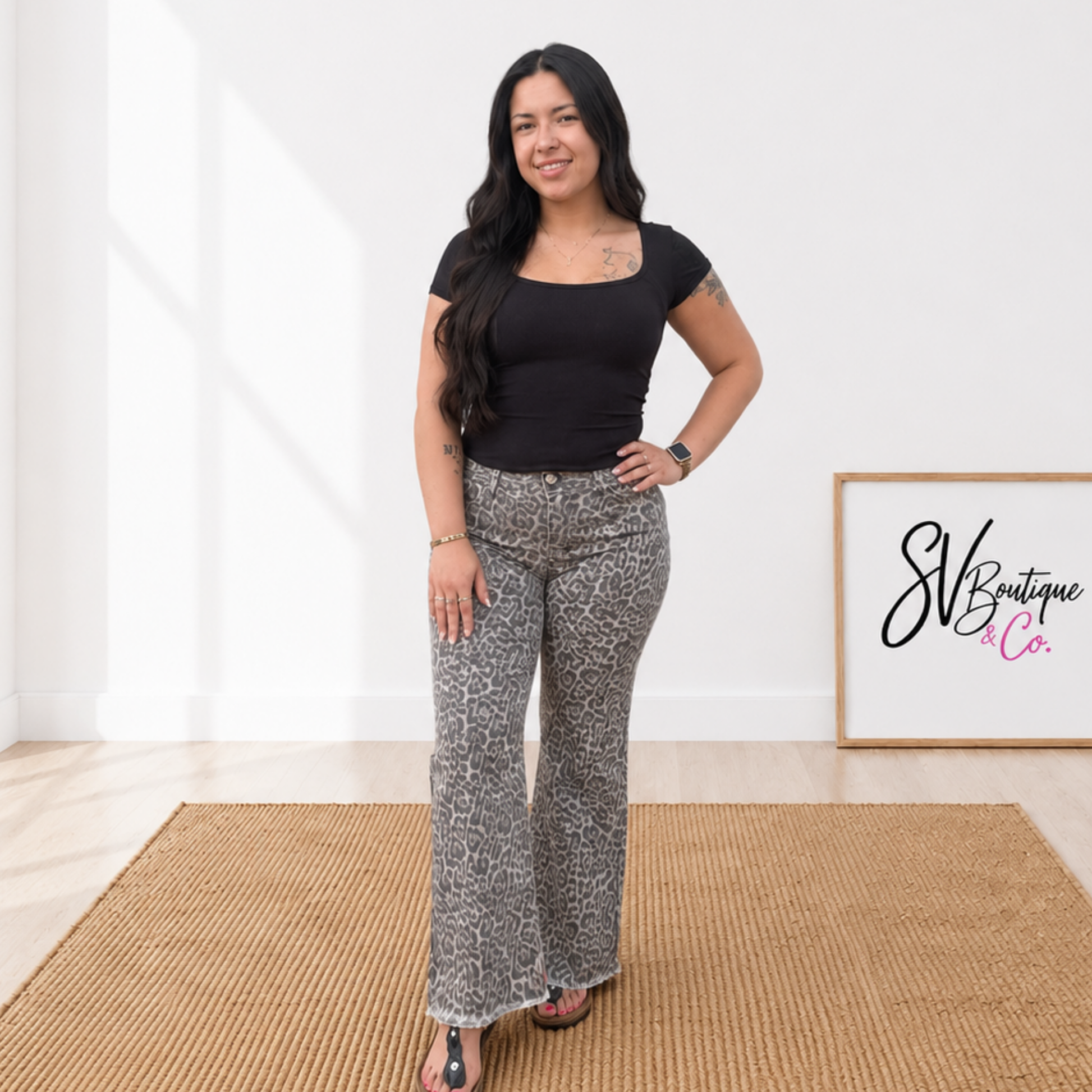 Leopard Wide Leg Jeans - SV Boutique & Co.