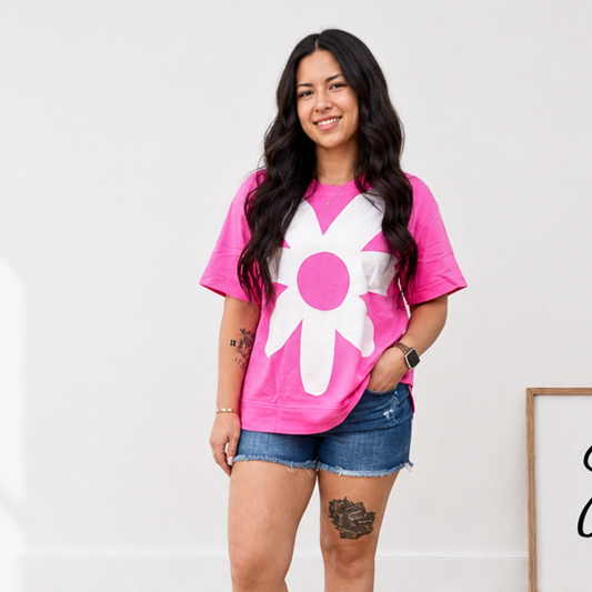 Pink Flower Patch Top FINAL SALE - SV Boutique & Co.