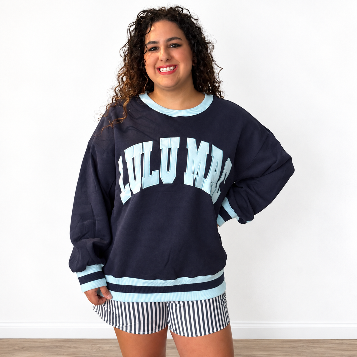 Lulu Mac Navy & Light Social Society Blue Collegiate Sweatshirt - SV Boutique & Co.