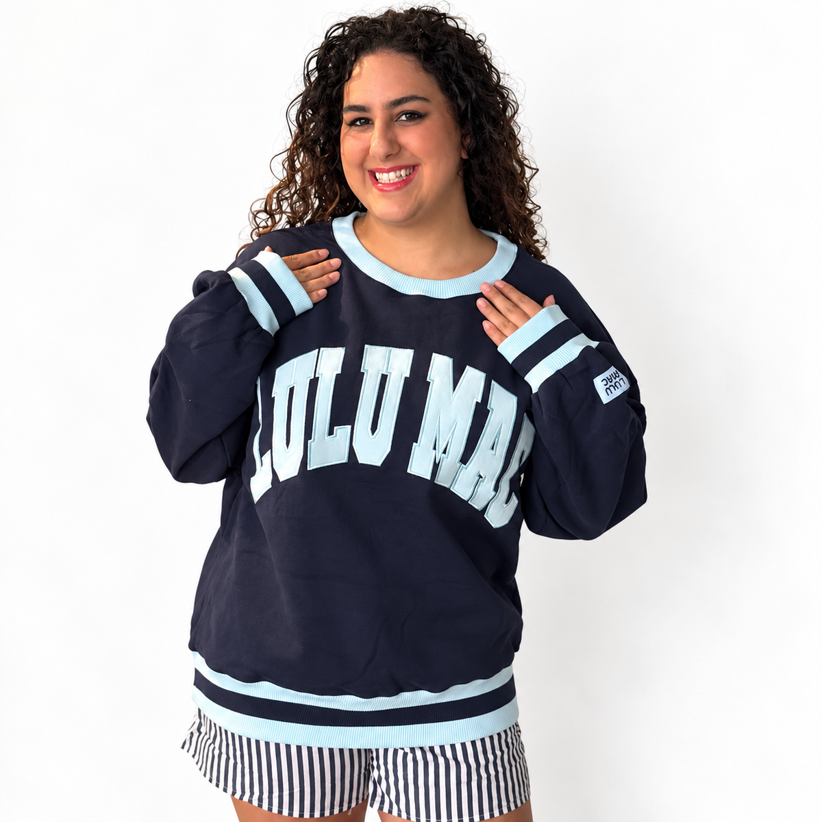 Lulu Mac Navy & Light Social Society Blue Collegiate Sweatshirt - SV Boutique & Co.