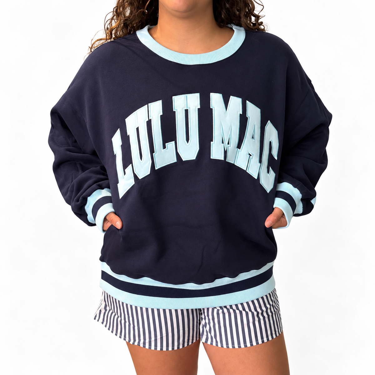 Lulu Mac Navy & Light Social Society Blue Collegiate Sweatshirt - SV Boutique & Co.