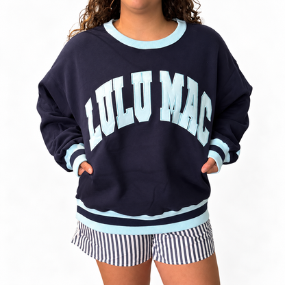 Lulu Mac Navy & Light Social Society Blue Collegiate Sweatshirt - SV Boutique & Co.