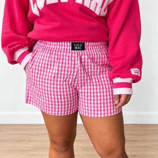 LULU MAC Pink Gingham Boxer Shorts - SV Boutique & Co.
