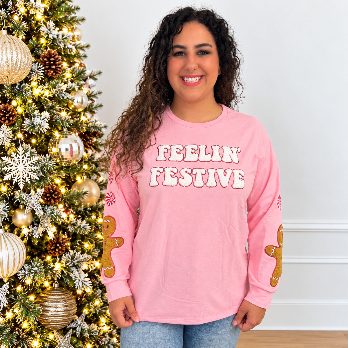 Feelin' Festive Pink Sweatshirt by Grace + Emma - SV Boutique & Co.