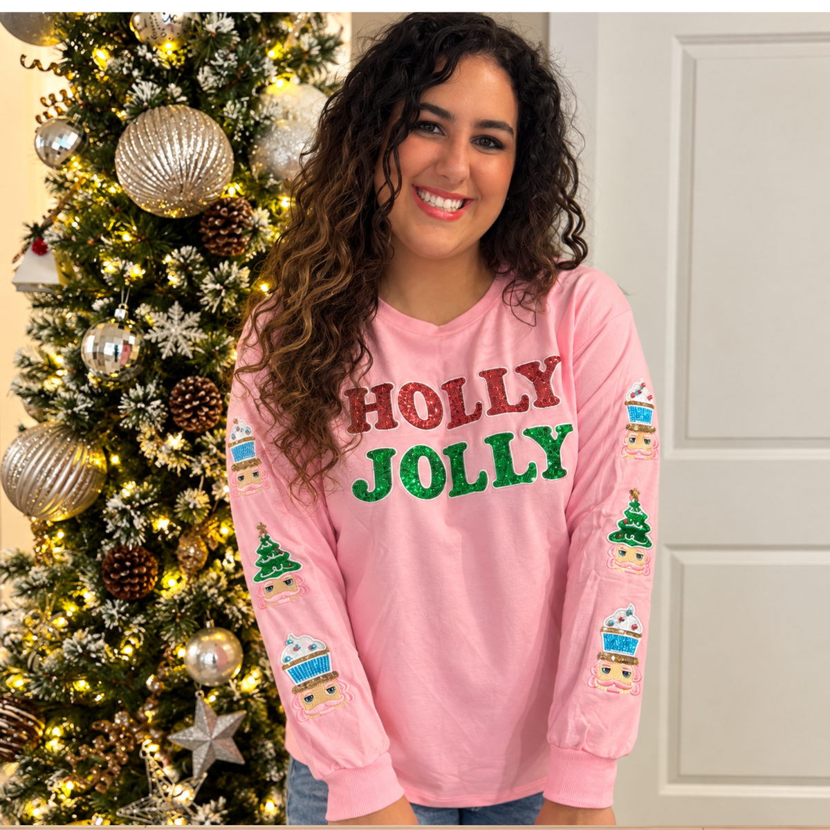 Holly Jolly Sequin Pink Top-Grace + Emma - SV Boutique & Co.