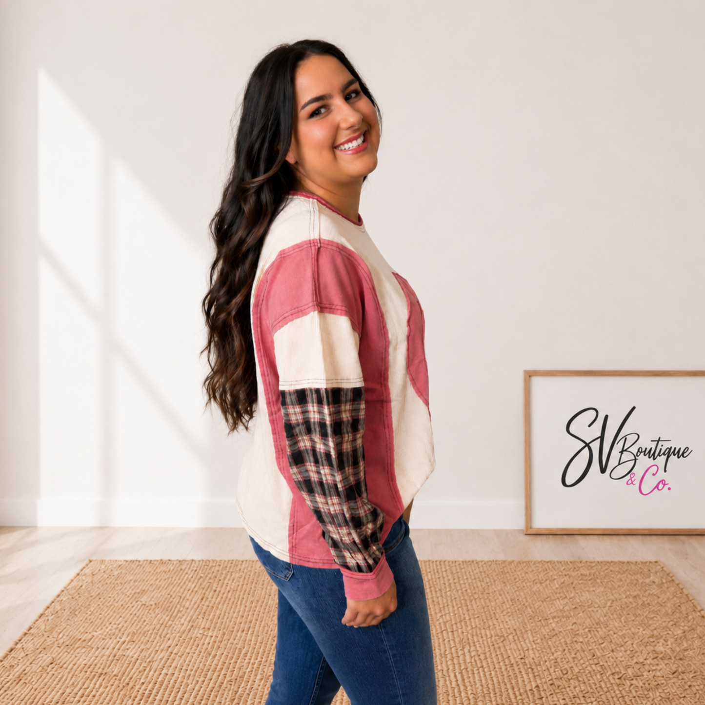 Strawberry Peace  Oversized Thermal Knit Pullover by Easel - SV Boutique & Co.