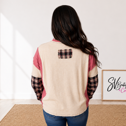 Strawberry Peace  Oversized Thermal Knit Pullover by Easel - SV Boutique & Co.
