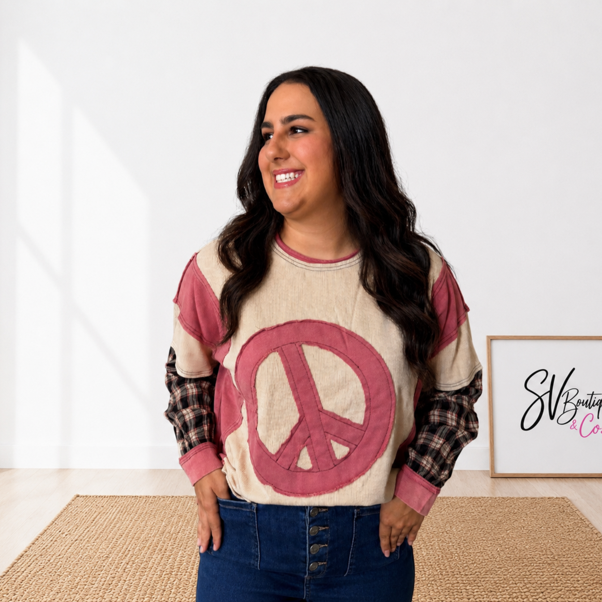 Strawberry Peace  Oversized Thermal Knit Pullover by Easel - SV Boutique & Co.