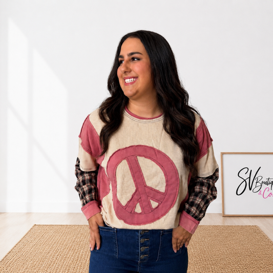 Strawberry Peace  Oversized Thermal Knit Pullover by Easel - SV Boutique & Co.