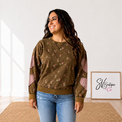 FLORAL HEART WASHED PULLOVER - SV Boutique & Co.