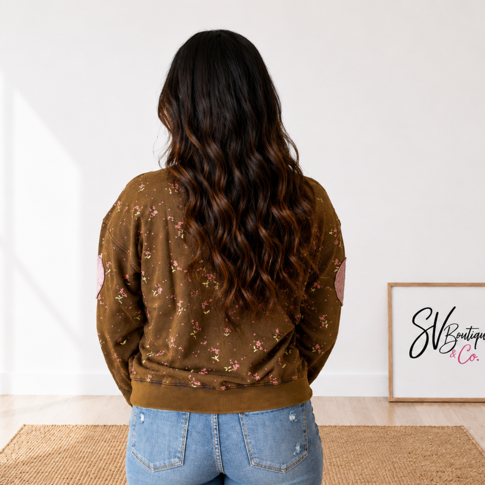 FLORAL HEART WASHED PULLOVER - SV Boutique & Co.