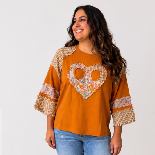 Boho Heart Patch Top by Easel - SV Boutique & Co.