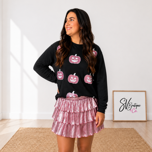 Pumpkin Sequin Long Sleeve Top - SV Boutique & Co.