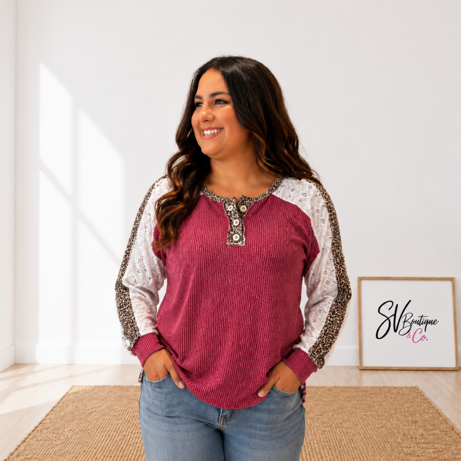Long Sleeve On The Edge Half Button Burgundy Pullover FINAL SALE - SV Boutique & Co.