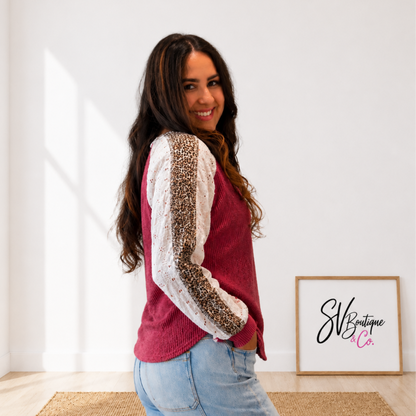 Long Sleeve On The Edge Half Button Burgundy Pullover FINAL SALE - SV Boutique & Co.