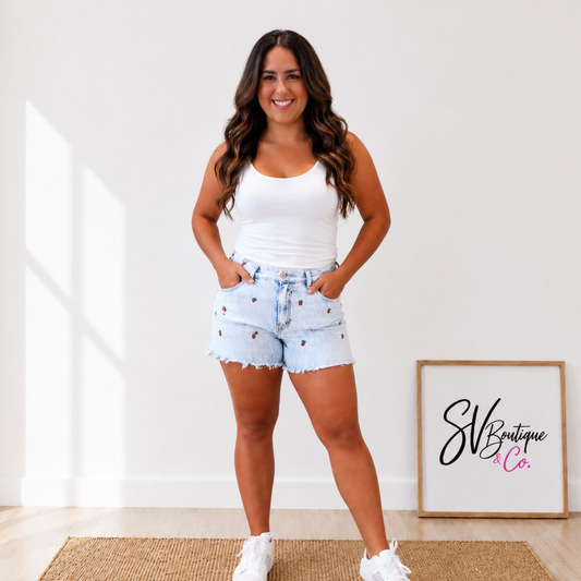 Judy Blue Cherry On Repeat High Rise Shorts - SV Boutique & Co.