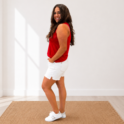 White Vibes Raw Hem High Waist Denim Shorts - SV Boutique & Co.