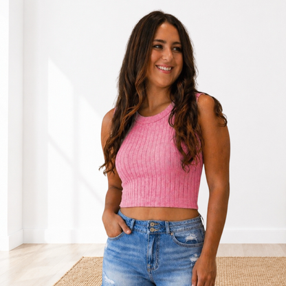 Ribbed boat neck cropped sleeveless top by Zenana - SV Boutique & Co.
