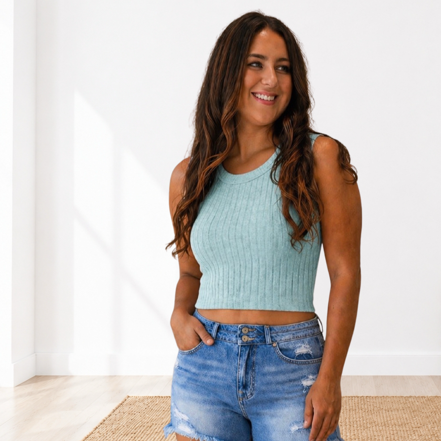 Ribbed boat neck cropped sleeveless top by Zenana - SV Boutique & Co.