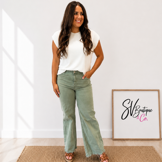 RISEN OLIVE HIGH RISE WIDE PANTS