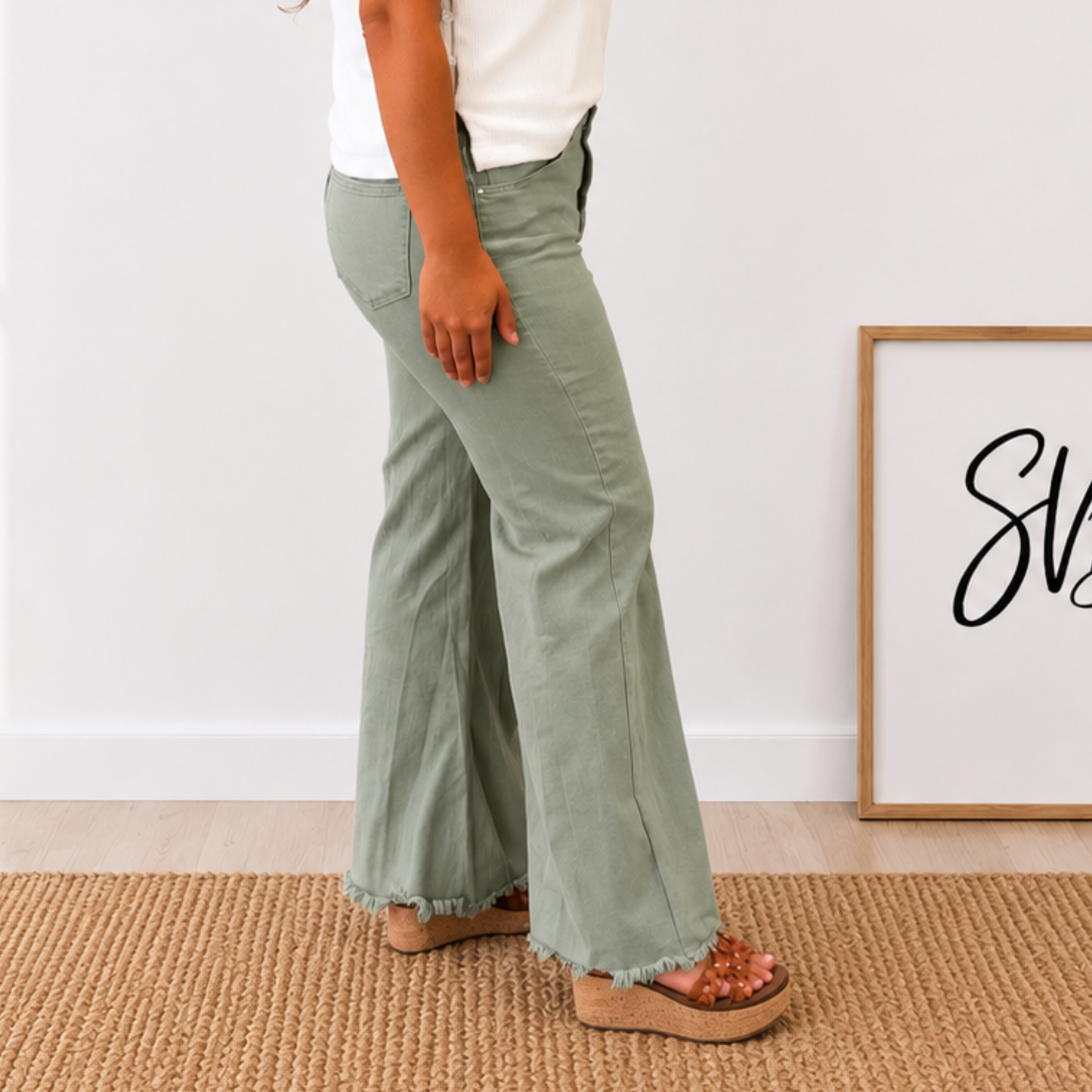 RISEN OLIVE HIGH RISE WIDE PANTS - SV Boutique & Co.