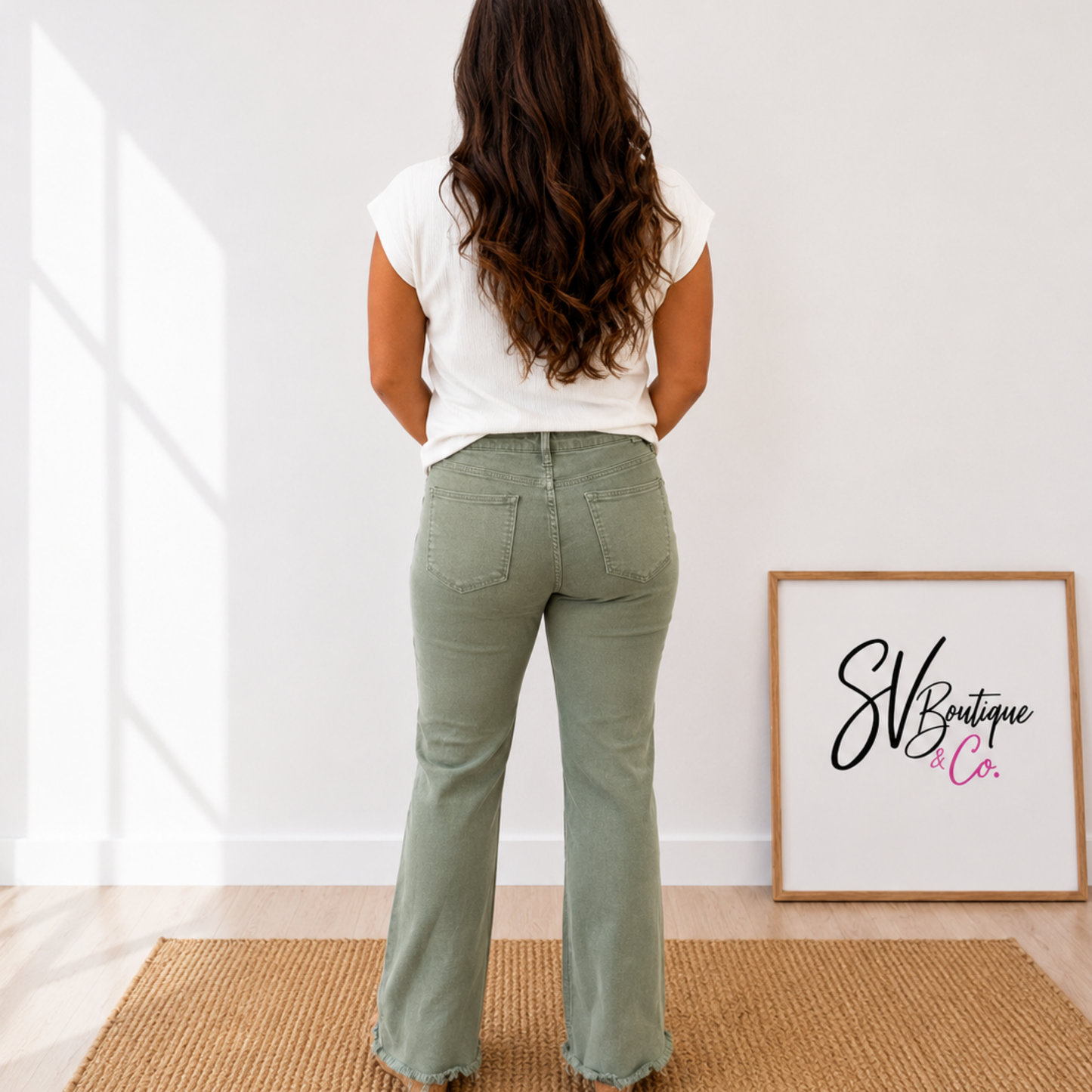 RISEN OLIVE HIGH RISE WIDE PANTS - SV Boutique & Co.