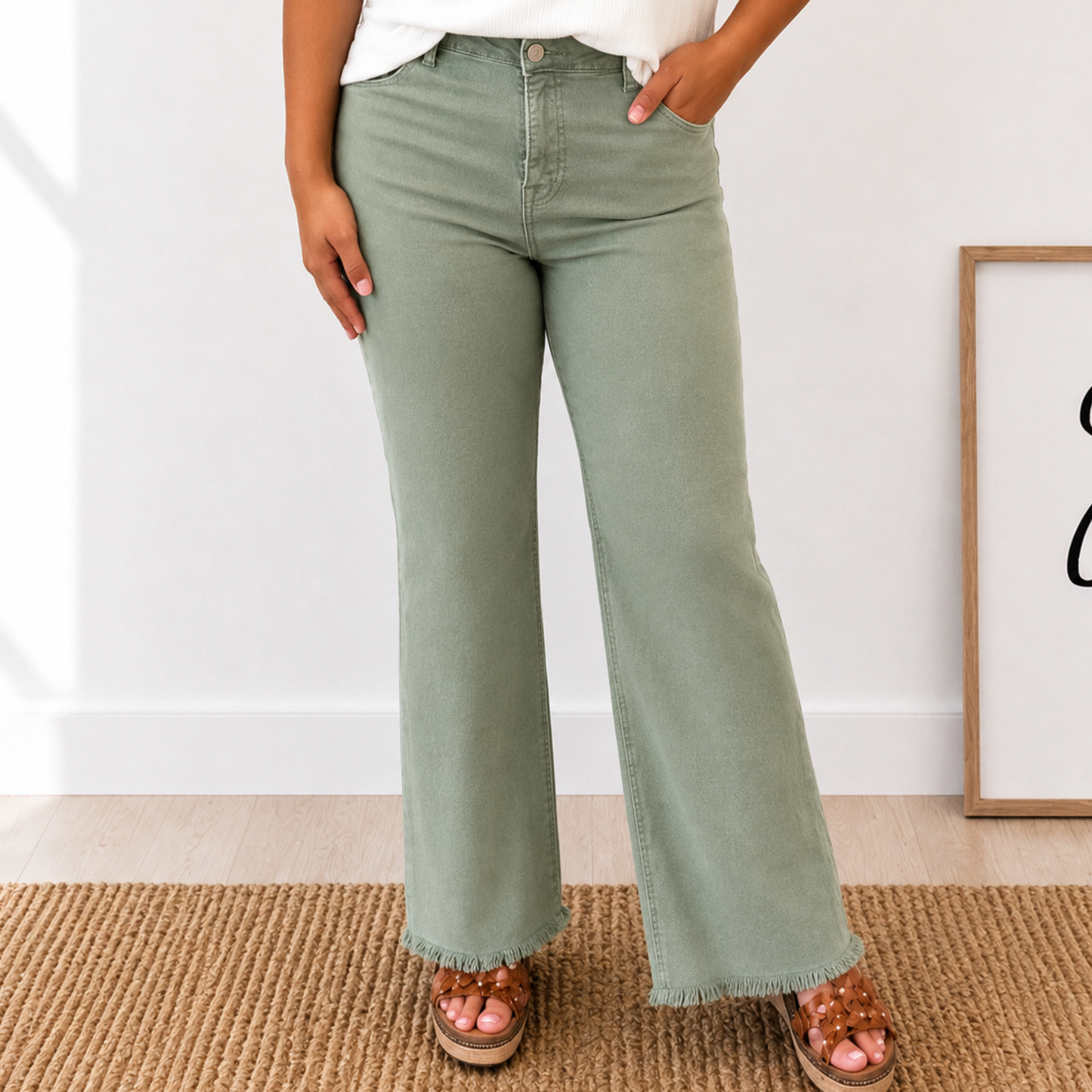 RISEN OLIVE HIGH RISE WIDE PANTS - SV Boutique & Co.