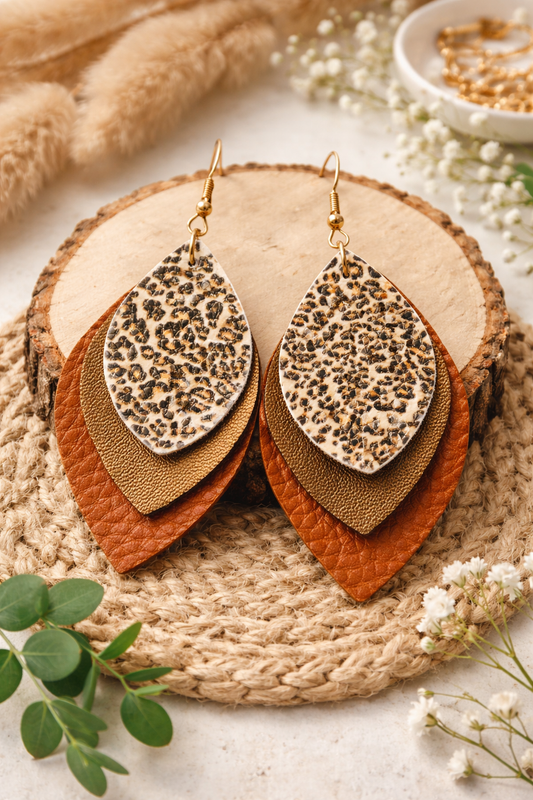Leopard Leaf Multi Layer Earrings Camel - SV Boutique & Co.