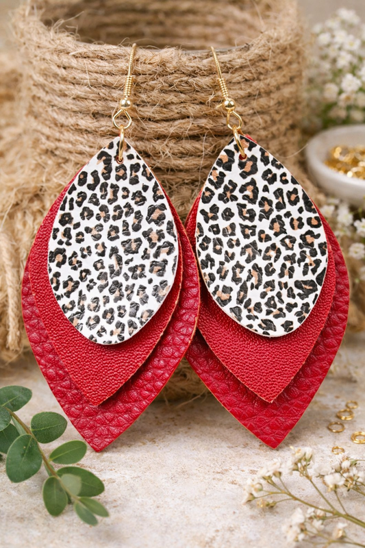 Leopard Leaf Multi Layer Earrings Red - SV Boutique & Co.