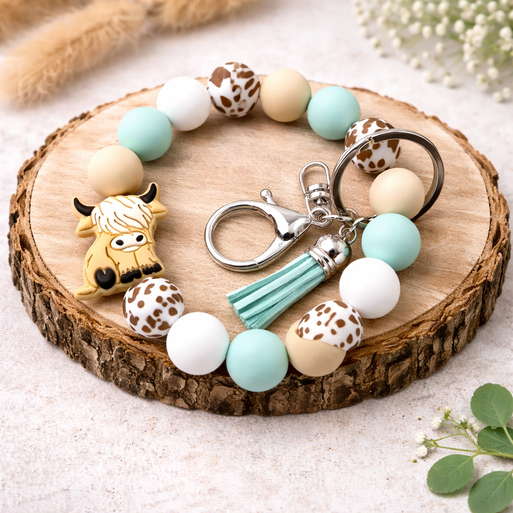 Highland Cow Silicone Bead Keychain Bracelet - SV Boutique & Co.