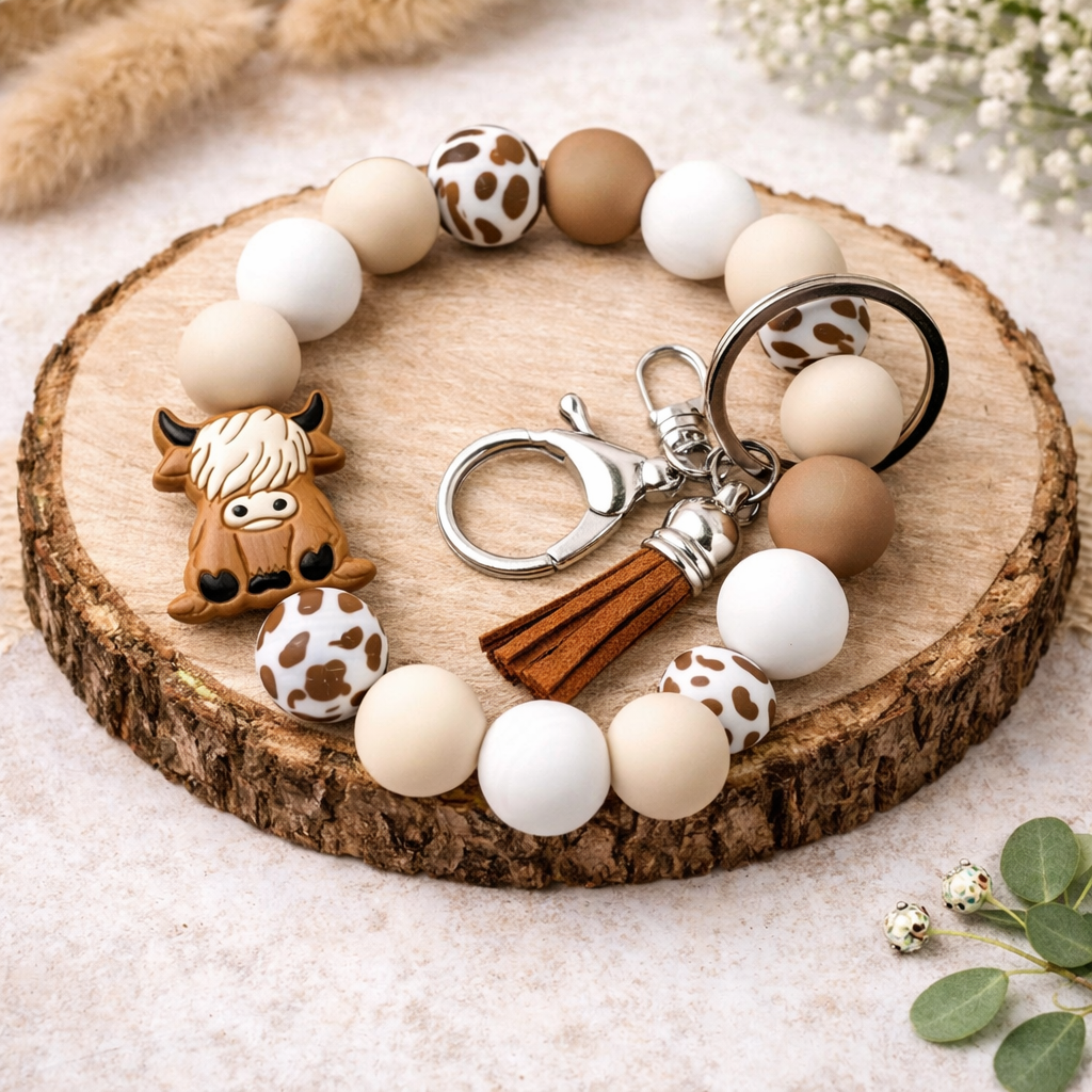 Highland Cow Silicone Bead Keychain Bracelet - SV Boutique & Co.