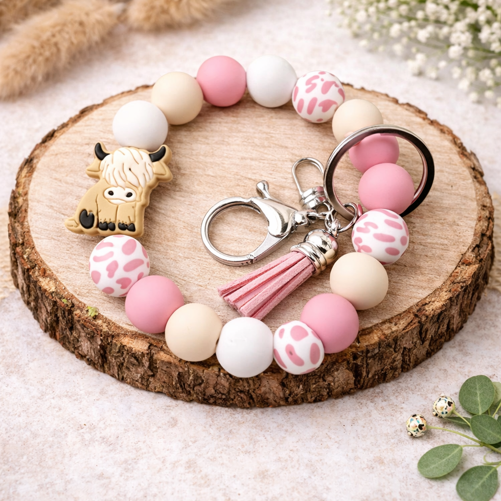 Highland Cow Silicone Bead Keychain Bracelet - SV Boutique & Co.
