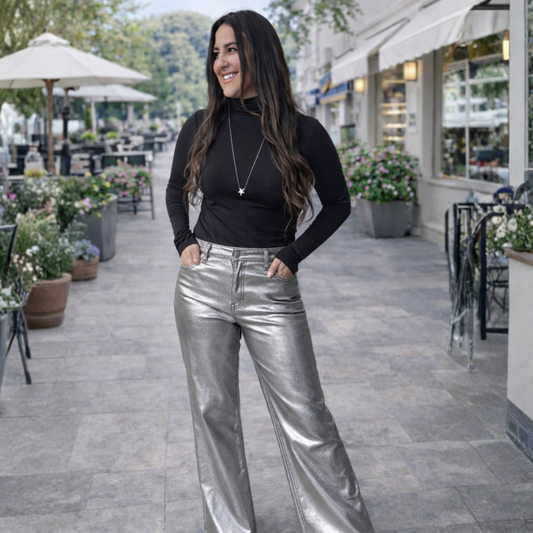 Metallic High Rise Hyperstretch Straight Leg - SV Boutique & Co.