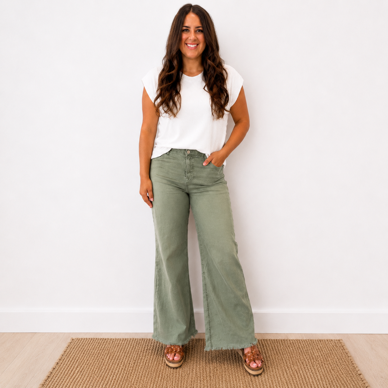 RISEN OLIVE HIGH RISE WIDE PANTS - SV Boutique & Co.
