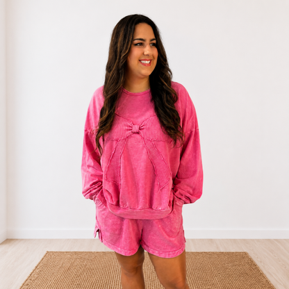 Just A Bow Thing Pullover & Shorts -Hot Pink Set - SV Boutique & Co.