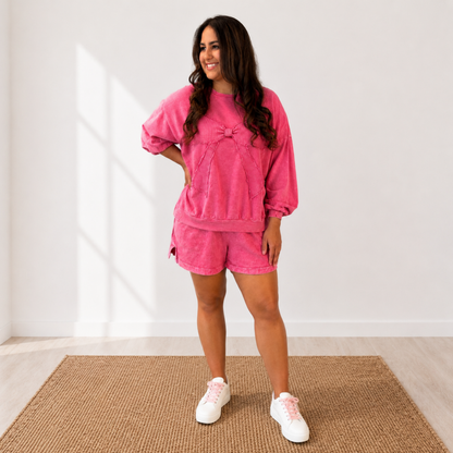 Just A Bow Thing Pullover & Shorts -Hot Pink Set - SV Boutique & Co.