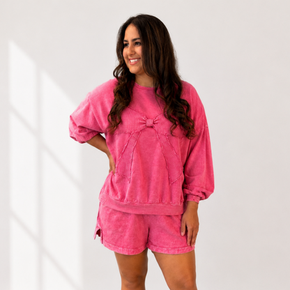 Just A Bow Thing Pullover & Shorts -Hot Pink Set - SV Boutique & Co.