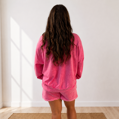 Just A Bow Thing Pullover & Shorts -Hot Pink Set - SV Boutique & Co.