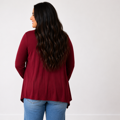 Soft Drape Open Front Wine Cardigan