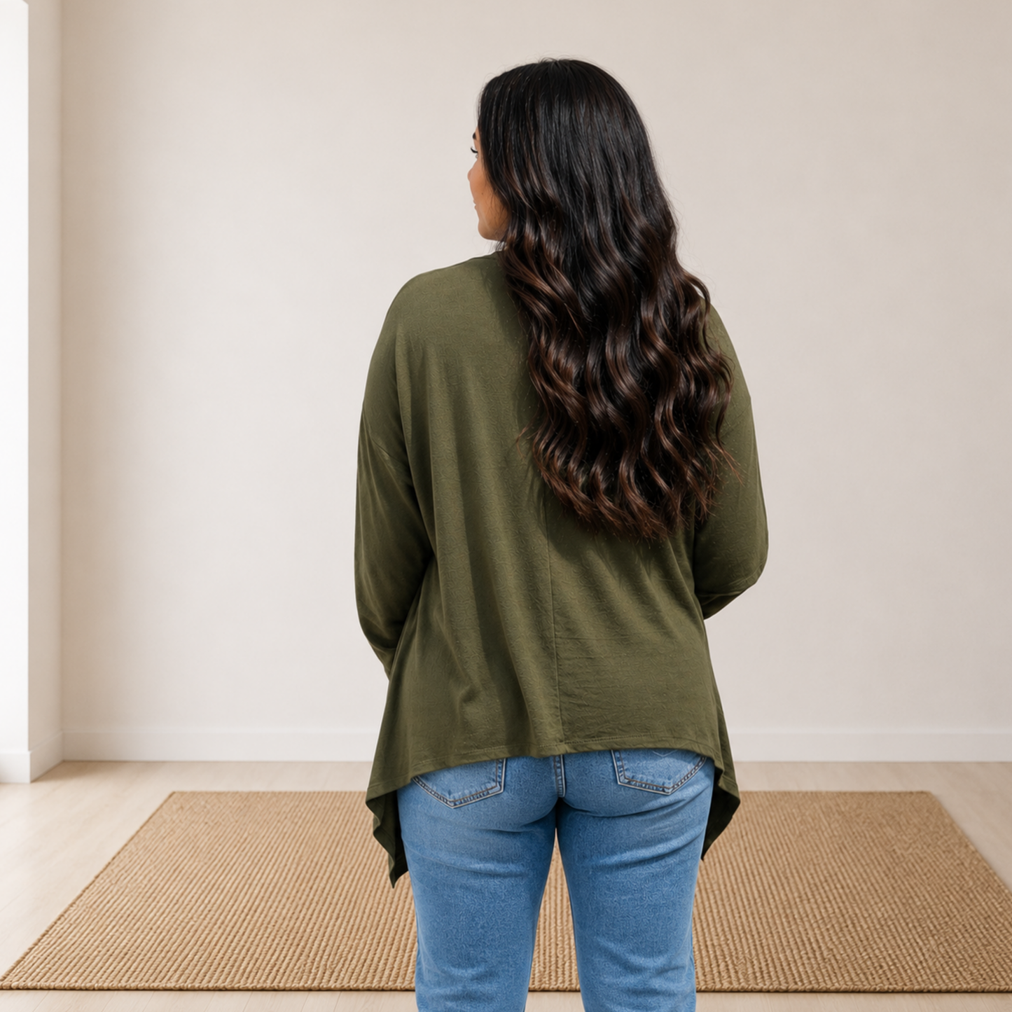 Soft Drape Open Front  Olive Cardigan