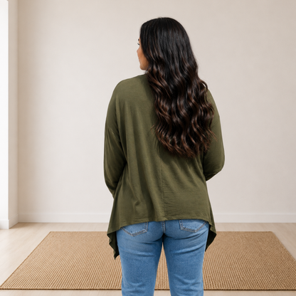 Soft Drape Open Front  Olive Cardigan
