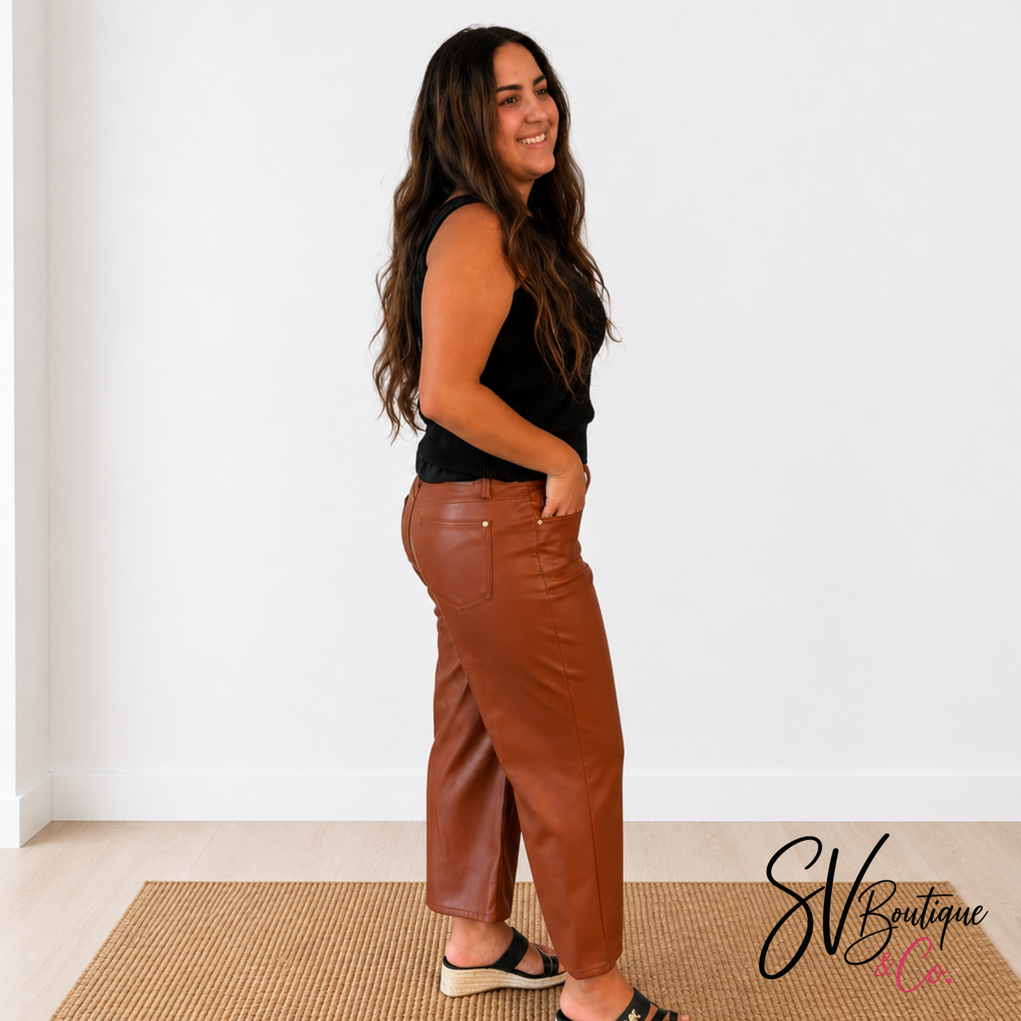 Camel Faux Leather Pants Judy Blue - SV Boutique & Co.