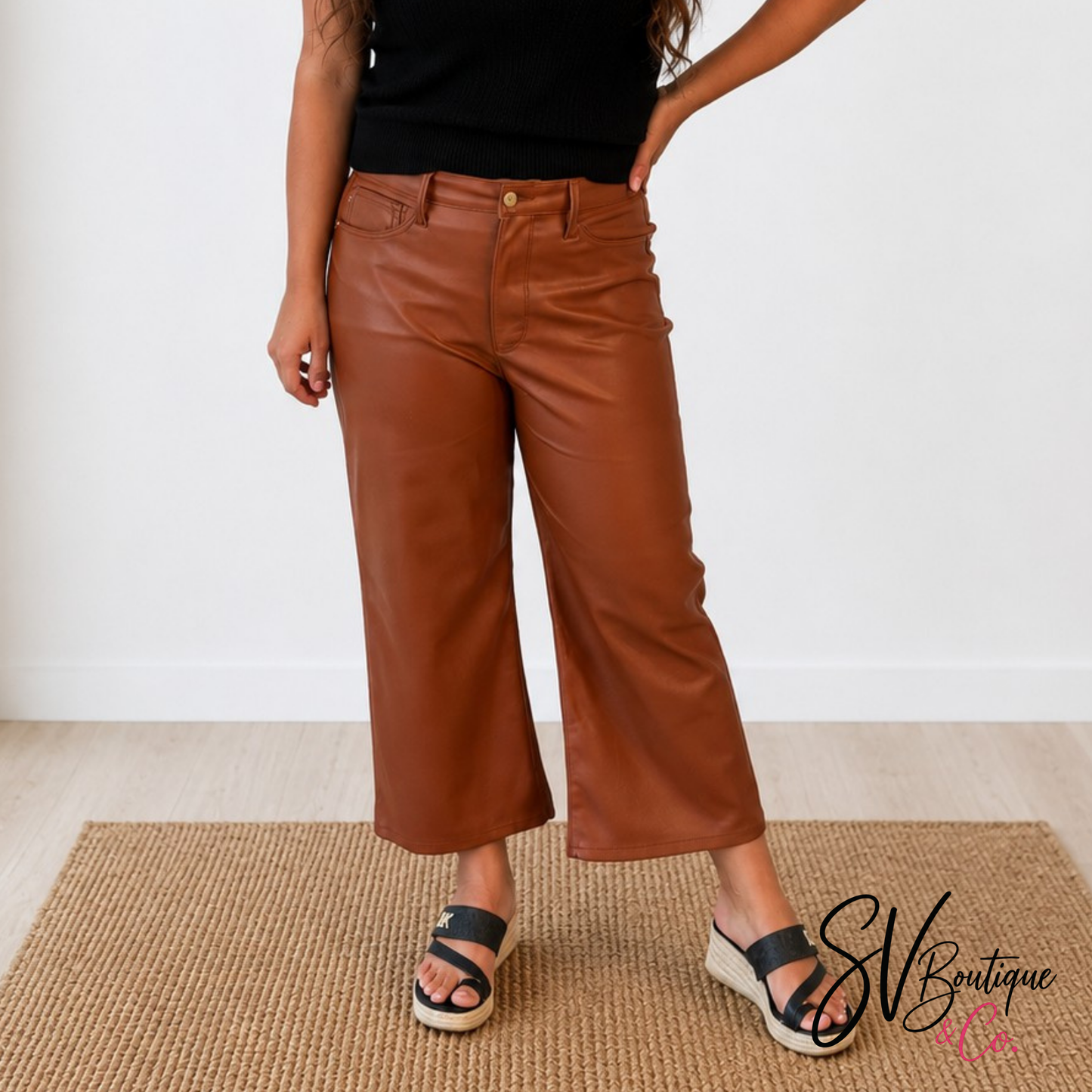 Camel Faux Leather Pants Judy Blue - SV Boutique & Co.