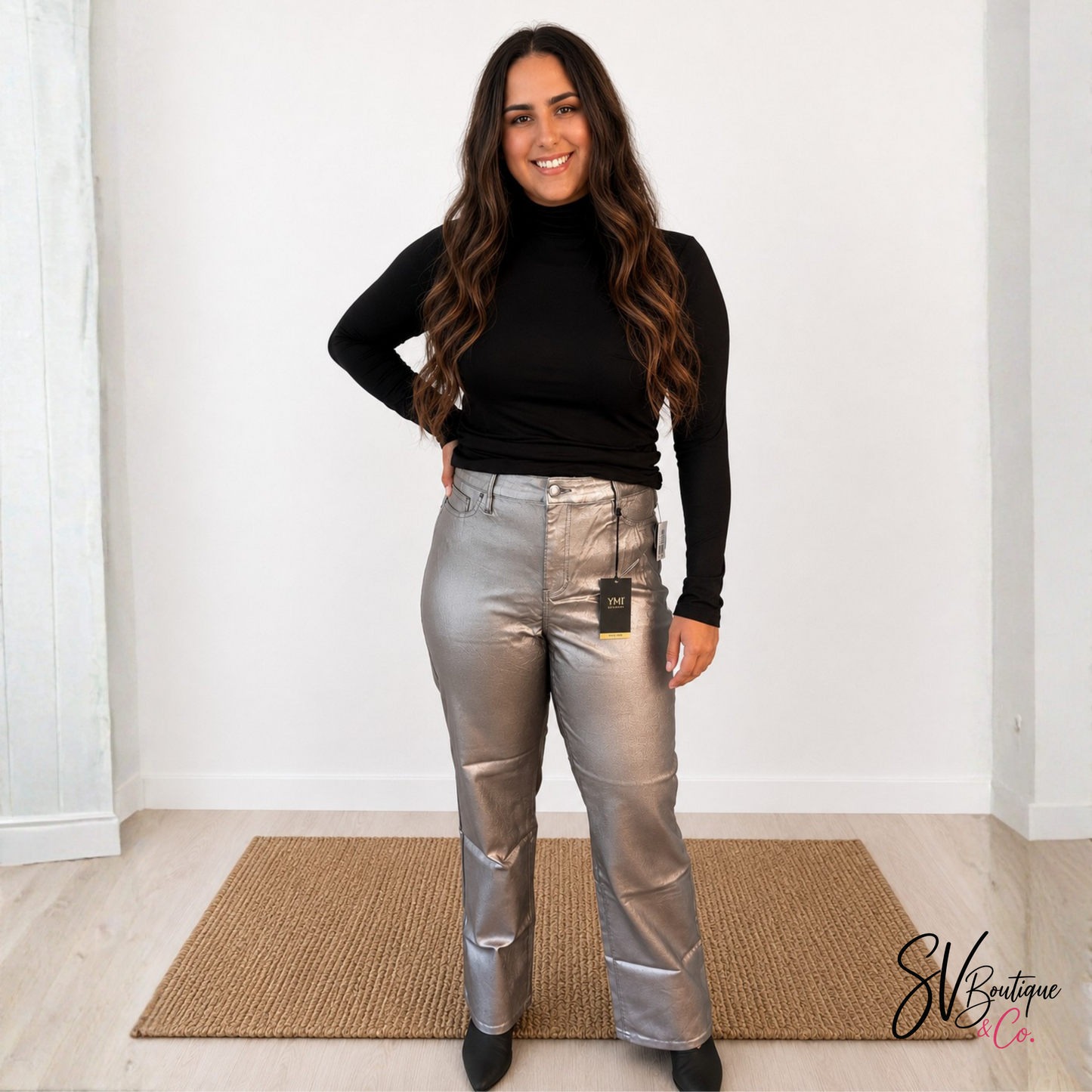 Metallic High Rise Hyperstretch Straight Leg - SV Boutique & Co.