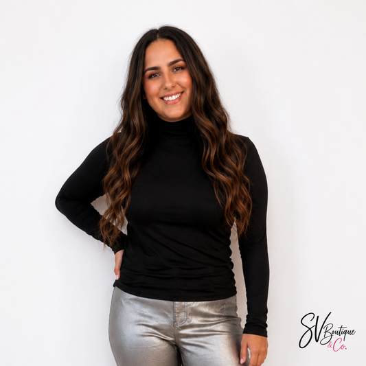 Black Microfiber Everyday Mock Neck Top - SV Boutique & Co.