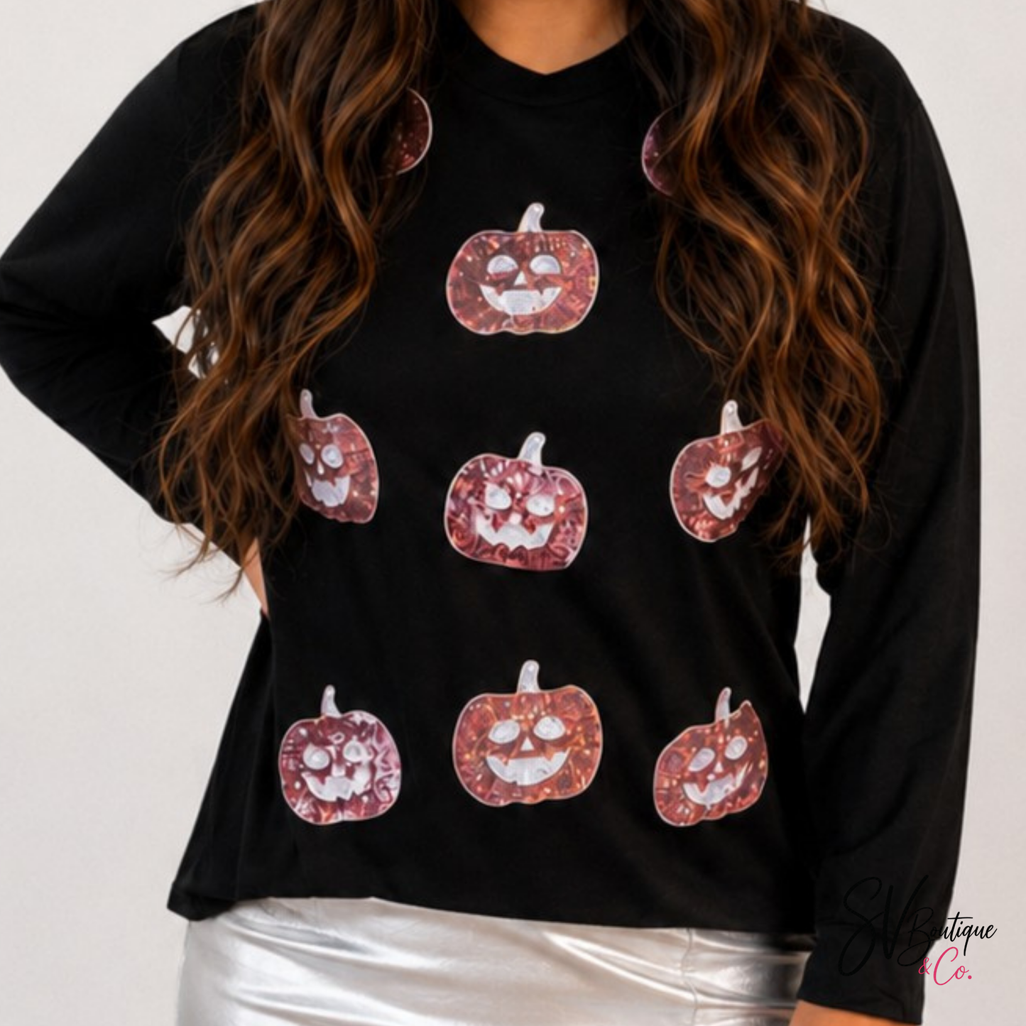 Pumpkin Sequin Long Sleeve Top - SV Boutique & Co.