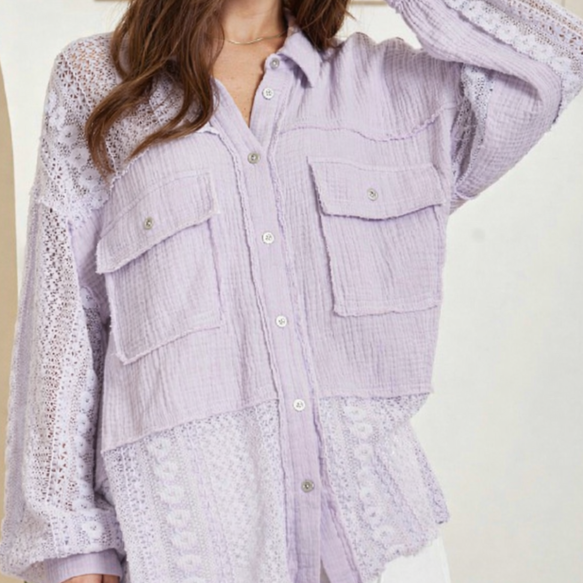 LILAC & LACE BUTTON UP BLOUSE ANDREE BY UNIT - SV Boutique & Co.